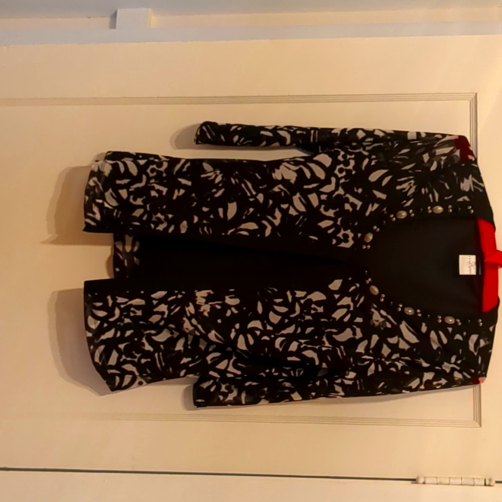 Emma James Black print beaded dressy long sleeve jacket size M